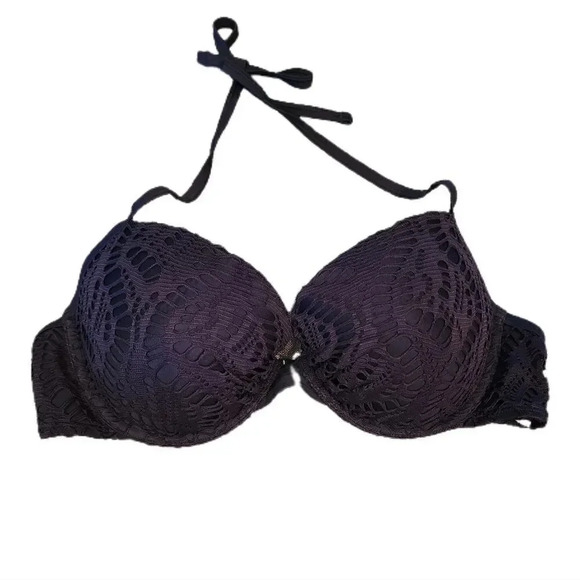 Aerie Eyelet 36D Perkier Push Up Lace Navy Blue Bikini Top - Picture 1 of 3